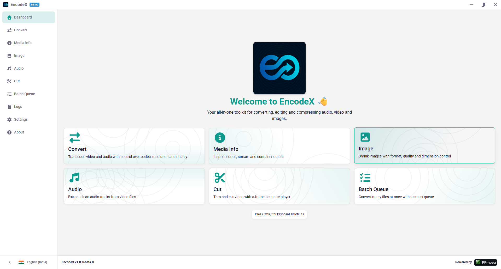 EncodeX Home Dashboard
